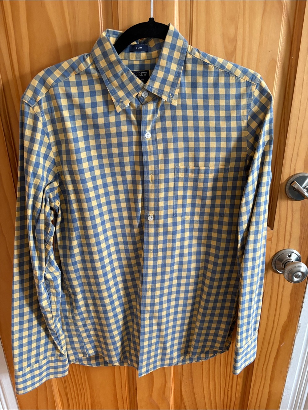 J. Crew Men's Yellow and Blue Gingham Button-Down Shirt